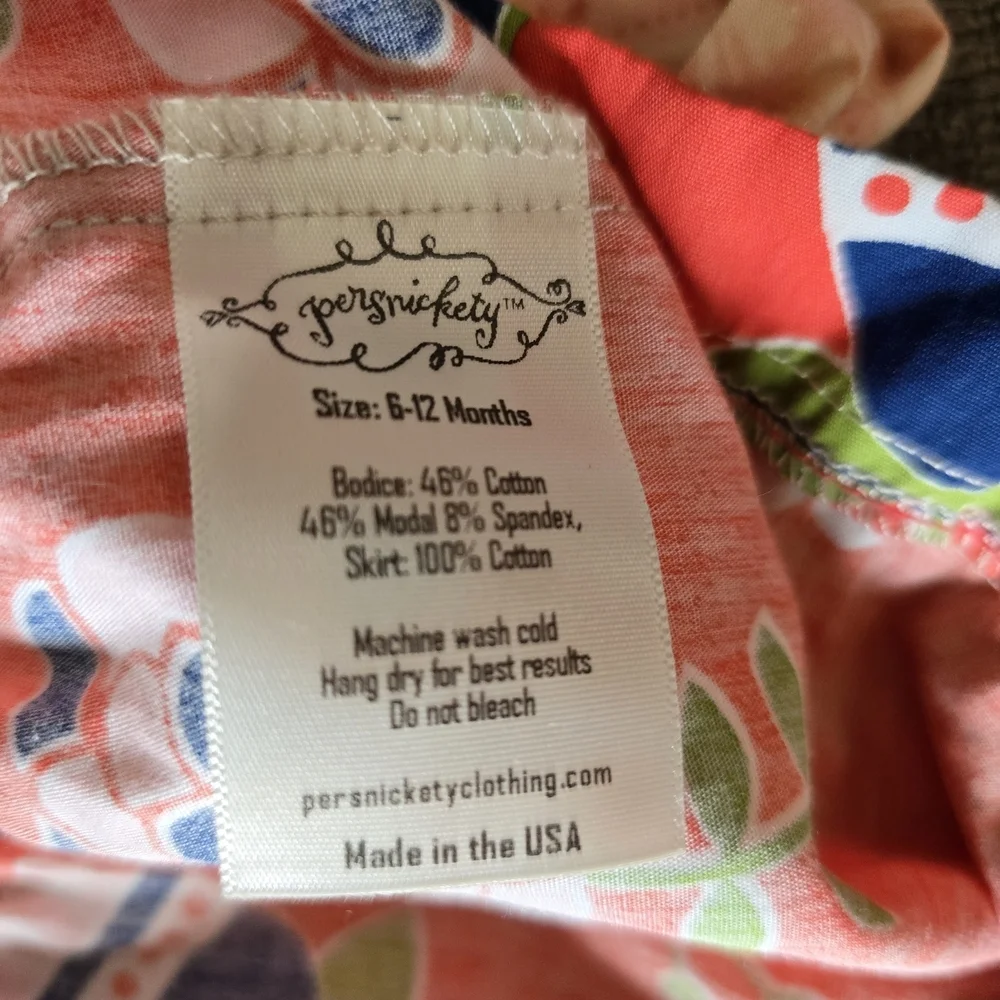 Persnickety Coral and Blue Floral Baby Dress
